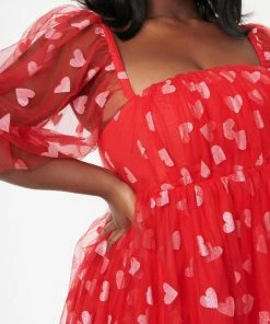 Lucinda's Red Glitter Hearts Babydoll Dress