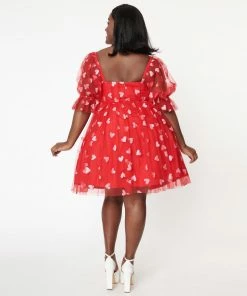 Lucinda's Red Glitter Hearts Babydoll Dress