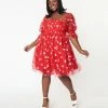 Lucinda's Red Glitter Hearts Babydoll Dress