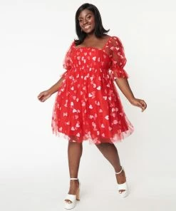Lucinda's Red Glitter Hearts Babydoll Dress