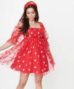 Lucinda's Red Glitter Hearts Babydoll Dress