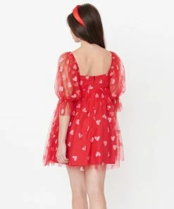 Lucinda's Red Glitter Hearts Babydoll Dress