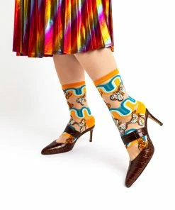 Lucinda's '70s Rainbow Butterfly Sheer Crew Socks New