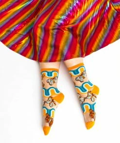 Lucinda's '70s Rainbow Butterfly Sheer Crew Socks New