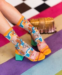 Lucinda's '70s Rainbow Butterfly Sheer Crew Socks New