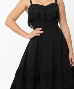 Lucinda's Black Fringe Swing Dress