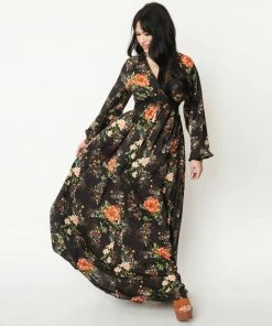 Lucinda's Black Floral Buttercup Maxi Dress New