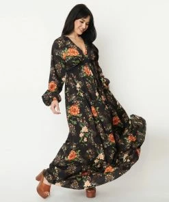 Lucinda's Black Floral Buttercup Maxi Dress New