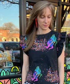 Lucinda's New Cosmic Ladies Ruffle Top By Nooworks