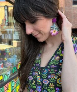 Lucinda's Purple Flower Acrylic Earring New