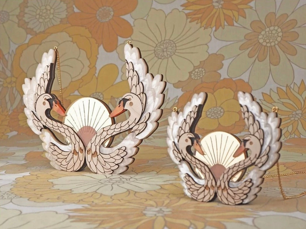 Lucinda's New Pearl Sunset Swimmers Swan Statement Necklace 4 Lucinda's New Pearl Sunset Swimmers Swan Statement Necklace