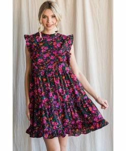 Lucinda's New Fuchsia & Black Floral Ruffle Dress