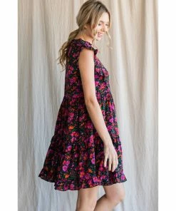 Lucinda's New Fuchsia & Black Floral Ruffle Dress