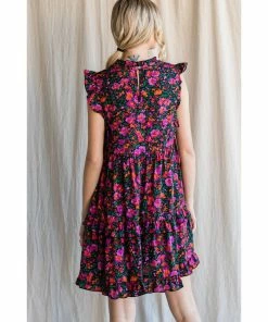 Lucinda's New Fuchsia & Black Floral Ruffle Dress