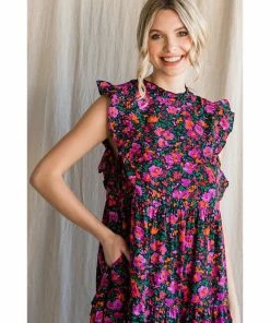 Lucinda's New Fuchsia & Black Floral Ruffle Dress