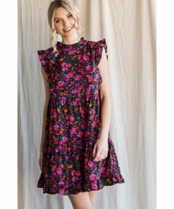 Lucinda's New Fuchsia & Black Floral Ruffle Dress
