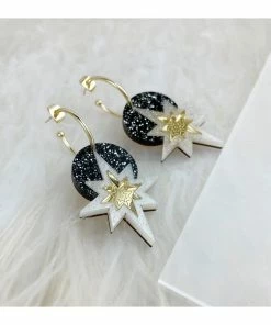 Lucinda's Black Star Deco Hoop Earrings
