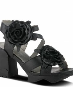 Lucinda's Black Shelly Rosette Sandal New