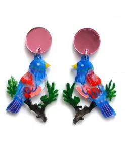 Lucinda's Bluebird On Branch Earrings New