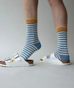 Lucinda's Blue Mustard Striped Socks New 9 Lucinda's Blue Mustard Striped Socks New