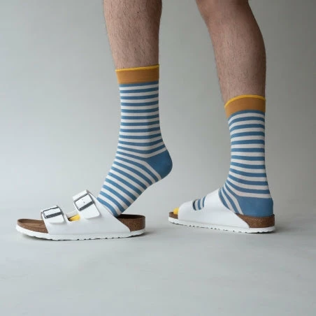Lucinda's Blue Mustard Striped Socks New 6 Lucinda's Blue Mustard Striped Socks New