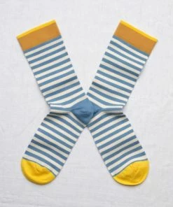 Lucinda's Blue Mustard Striped Socks New