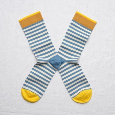 Lucinda's Blue Mustard Striped Socks New 3 Lucinda's Blue Mustard Striped Socks New