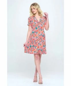 Lucinda's New Teal/Red Mix Floral Dress