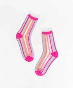 Lucinda's New Candy Stripe Sheer Ruffle Crew Socks