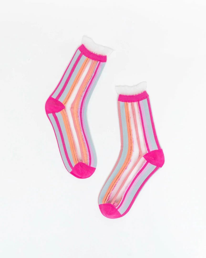 Lucinda's New Candy Stripe Sheer Ruffle Crew Socks 4 Lucinda's New Candy Stripe Sheer Ruffle Crew Socks