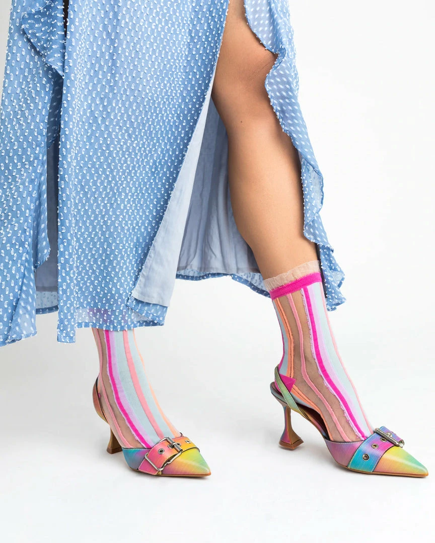 Lucinda's New Candy Stripe Sheer Ruffle Crew Socks 6 Lucinda's New Candy Stripe Sheer Ruffle Crew Socks