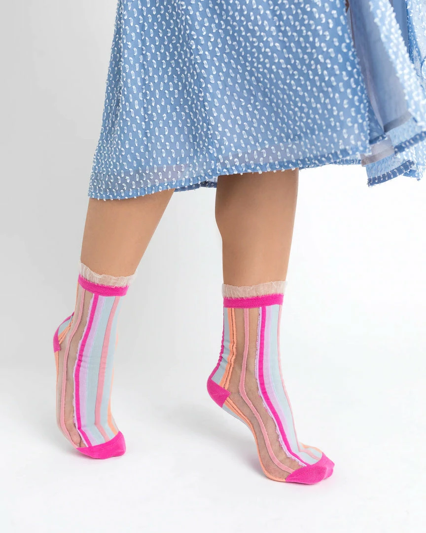 Lucinda's New Candy Stripe Sheer Ruffle Crew Socks 7 Lucinda's New Candy Stripe Sheer Ruffle Crew Socks