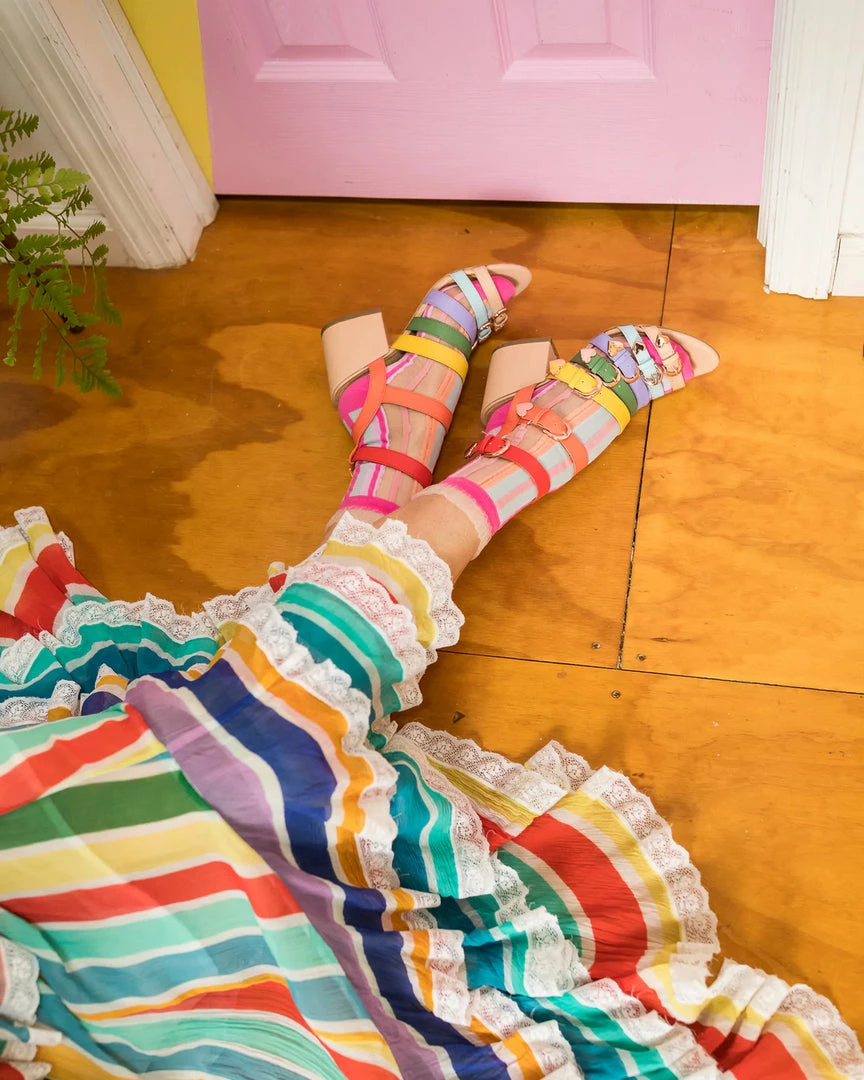 Lucinda's New Candy Stripe Sheer Ruffle Crew Socks 8 Lucinda's New Candy Stripe Sheer Ruffle Crew Socks