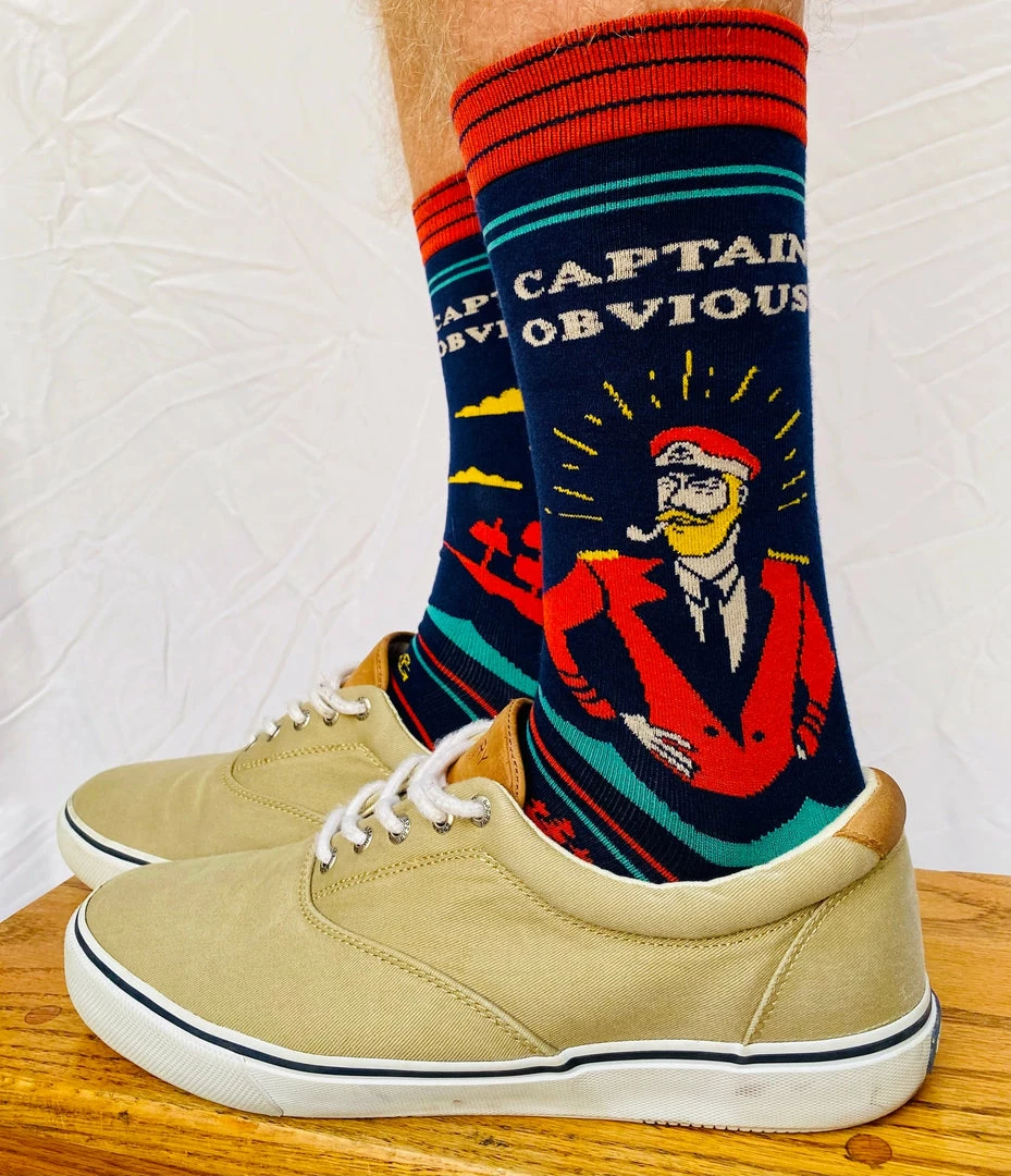 Lucinda's New Captain Obvious Men's Crew Socks 4 Lucinda's New Captain Obvious Men's Crew Socks
