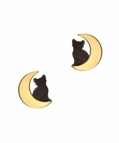 Lucinda's Cat In Moon Earrings New