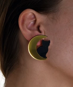 Lucinda's Cat In Moon Earrings New