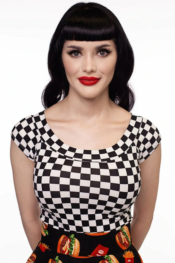 Lucinda's Checkers Boat Neck Top 3 Lucinda's Checkers Boat Neck Top