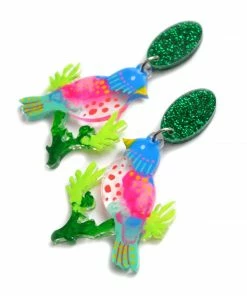 Lucinda's Colorful Tropical Bird Earrings New