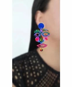 Lucinda's New Electric Blue & Hot Pink Face Earrings