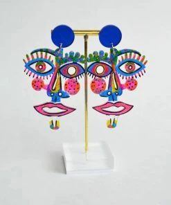 Lucinda's New Electric Blue & Hot Pink Face Earrings