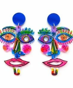 Lucinda's New Electric Blue & Hot Pink Face Earrings