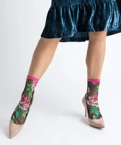 Lucinda's English Rose Black Sheer Ankle Socks New
