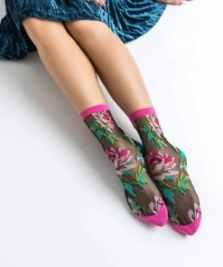 Lucinda's English Rose Black Sheer Ankle Socks New