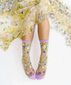 Lucinda's Heart Floral Sheer Crew Socks