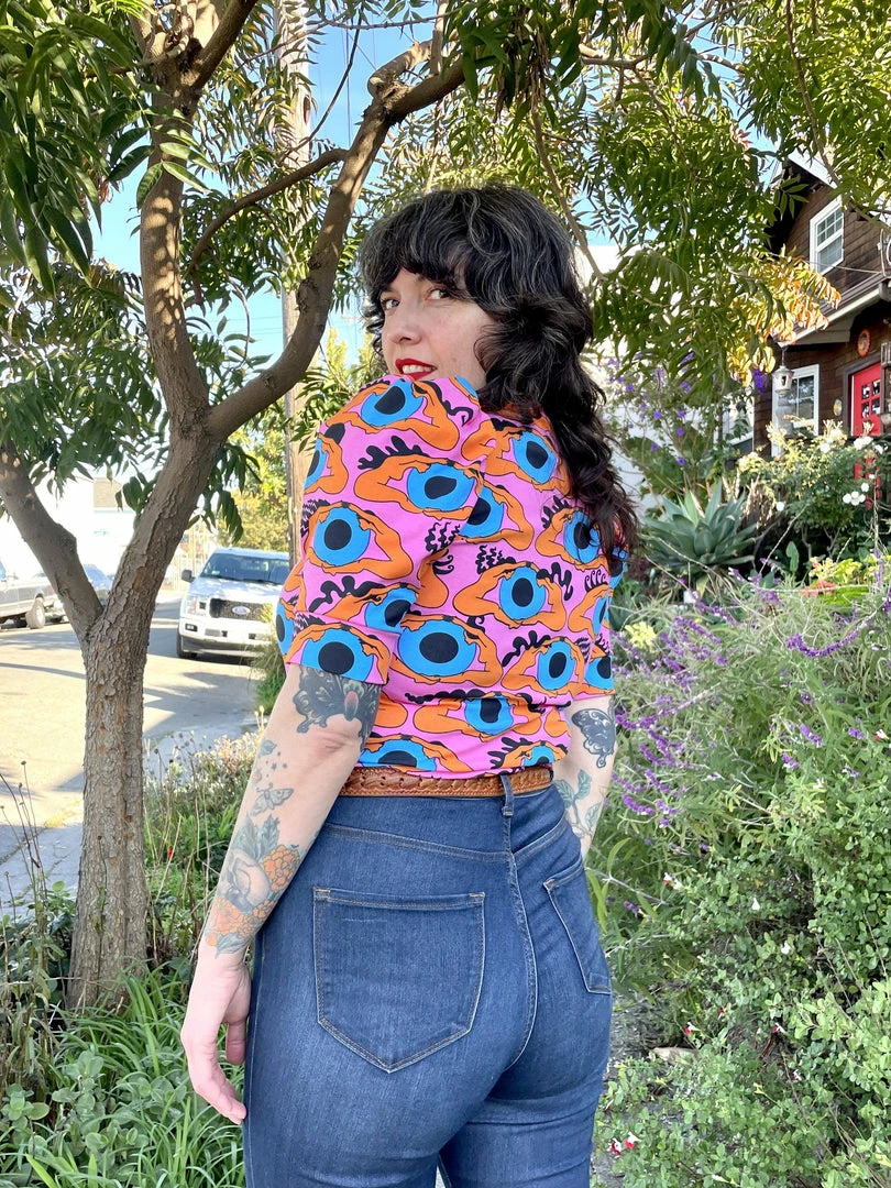 Lucinda's Nooworks Psychedelic Eyes Puff Top New 5 Lucinda's Nooworks Psychedelic Eyes Puff Top New