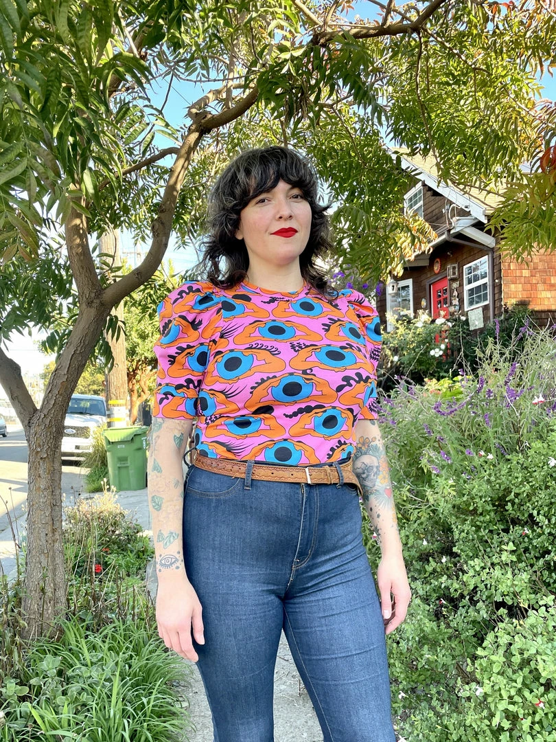 Lucinda's Nooworks Psychedelic Eyes Puff Top New 3 Lucinda's Nooworks Psychedelic Eyes Puff Top New