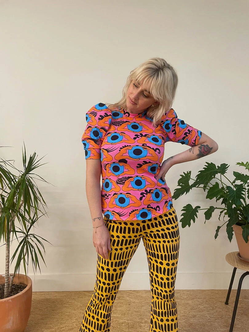 Lucinda's Nooworks Psychedelic Eyes Puff Top New 7 Lucinda's Nooworks Psychedelic Eyes Puff Top New