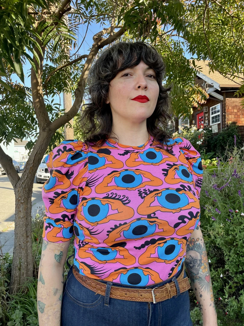 Lucinda's Nooworks Psychedelic Eyes Puff Top New 4 Lucinda's Nooworks Psychedelic Eyes Puff Top New