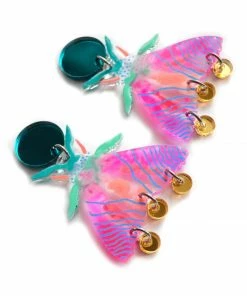 Lucinda's Neon Pink Geometric Moth Earrings