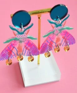 Lucinda's Neon Pink Geometric Moth Earrings